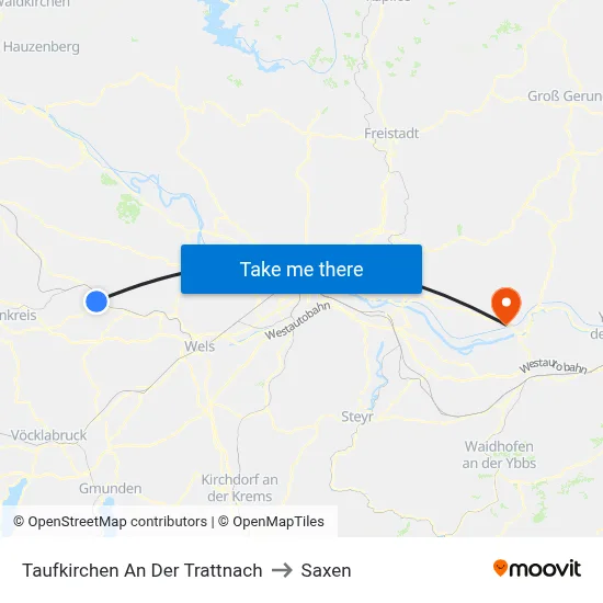 Taufkirchen An Der Trattnach to Saxen map