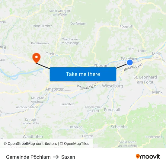 Gemeinde Pöchlarn to Saxen map