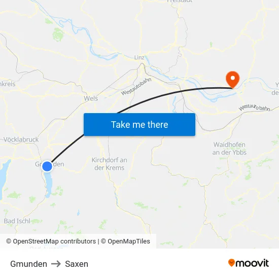 Gmunden to Saxen map