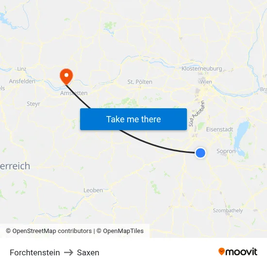 Forchtenstein to Saxen map