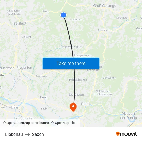 Liebenau to Saxen map