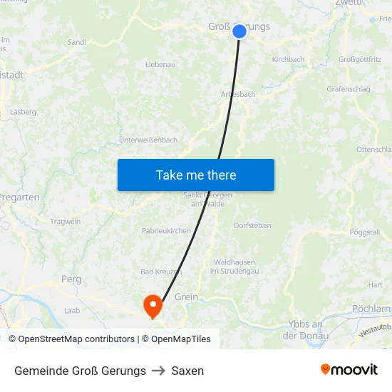 Gemeinde Groß Gerungs to Saxen map