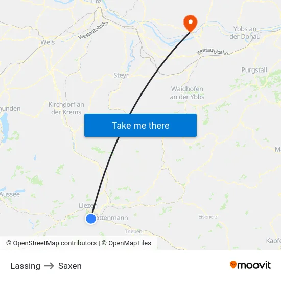 Lassing to Saxen map