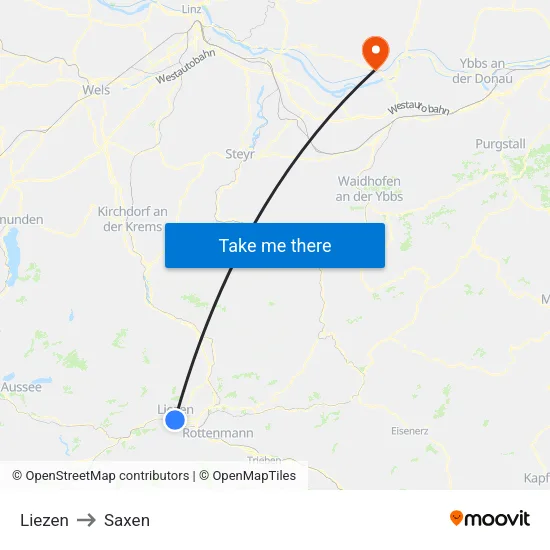 Liezen to Saxen map