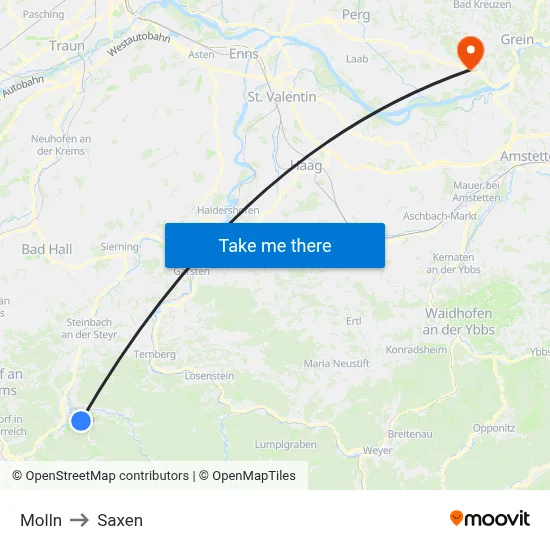 Molln to Saxen map