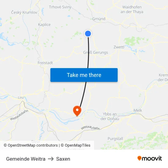 Gemeinde Weitra to Saxen map
