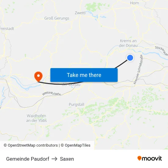 Gemeinde Paudorf to Saxen map