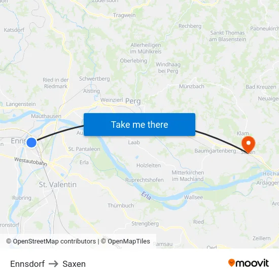 Ennsdorf to Saxen map