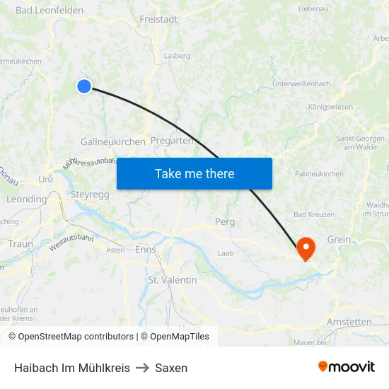 Haibach Im Mühlkreis to Saxen map
