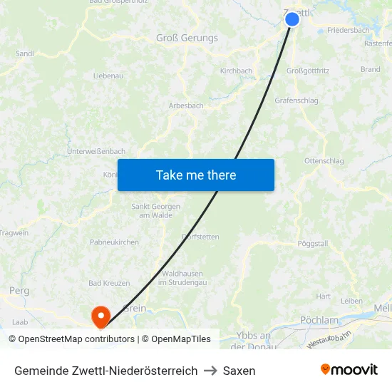 Gemeinde Zwettl-Niederösterreich to Saxen map