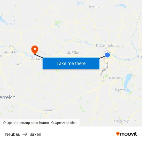 Neubau to Saxen map