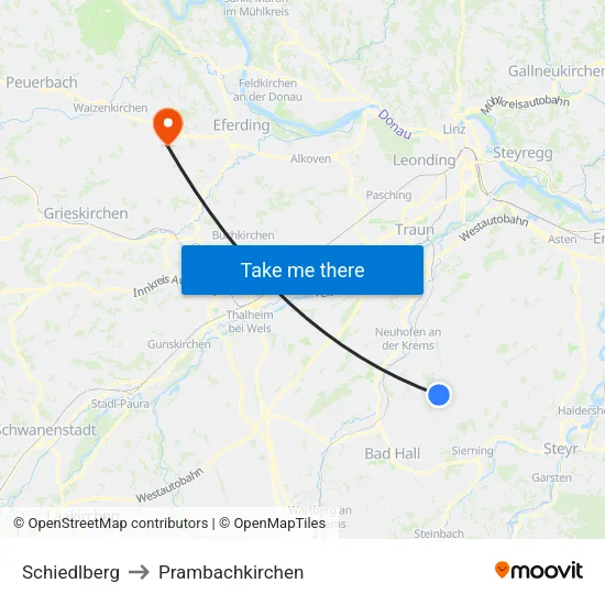 Schiedlberg to Prambachkirchen map