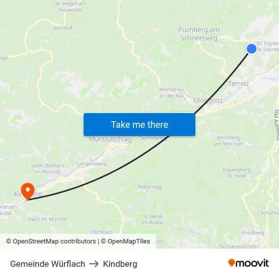 Gemeinde Würflach to Kindberg map