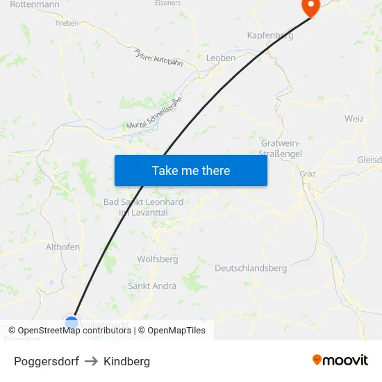 Poggersdorf to Kindberg map