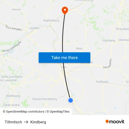 Tillmitsch to Kindberg map