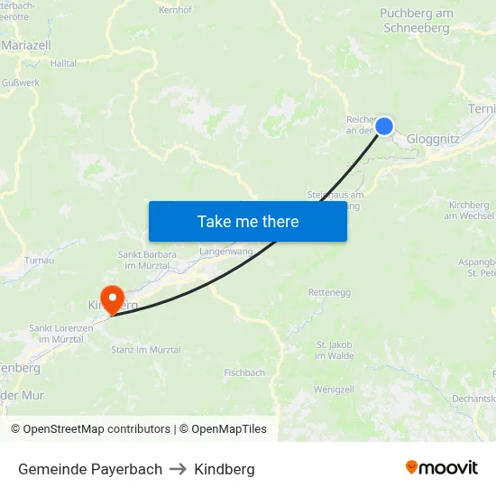 Gemeinde Payerbach to Kindberg map