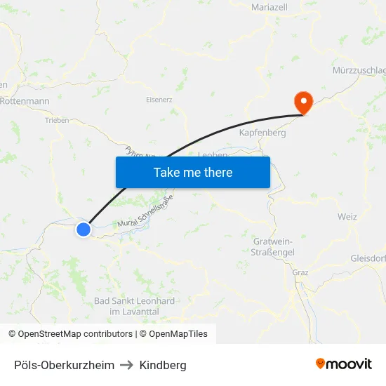 Pöls-Oberkurzheim to Kindberg map