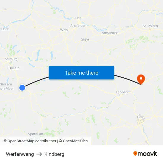Werfenweng to Kindberg map