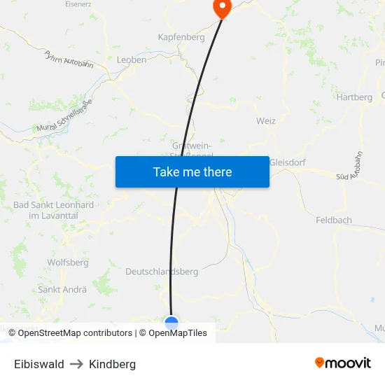 Eibiswald to Kindberg map