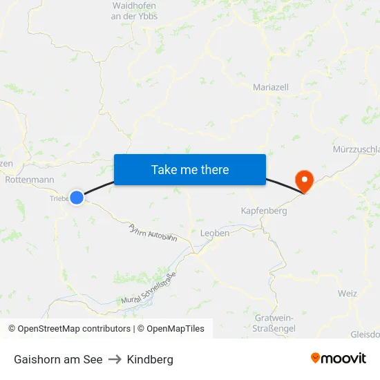 Gaishorn am See to Kindberg map