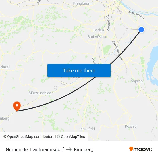 Gemeinde Trautmannsdorf to Kindberg map