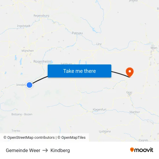 Gemeinde Weer to Kindberg map