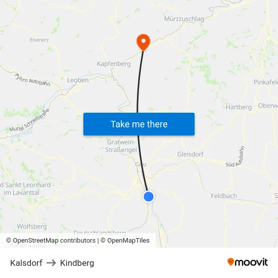 Kalsdorf to Kindberg map