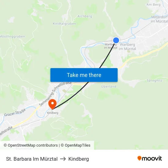 St. Barbara Im Mürztal to Kindberg map