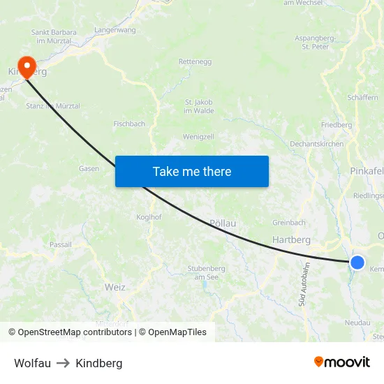 Wolfau to Kindberg map