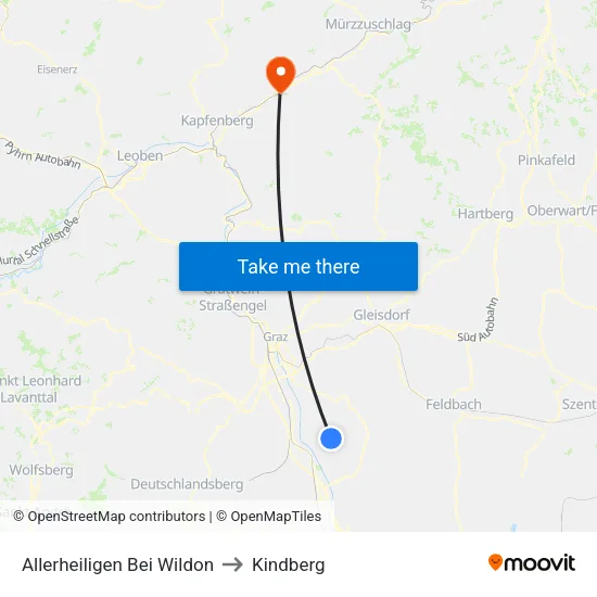 Allerheiligen Bei Wildon to Kindberg map
