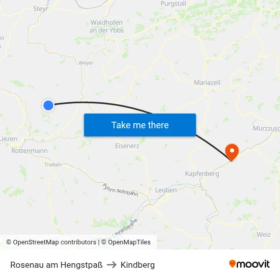 Rosenau am Hengstpaß to Kindberg map