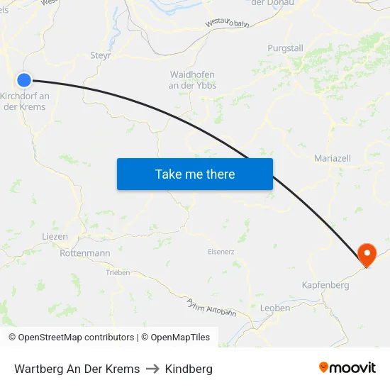 Wartberg An Der Krems to Kindberg map