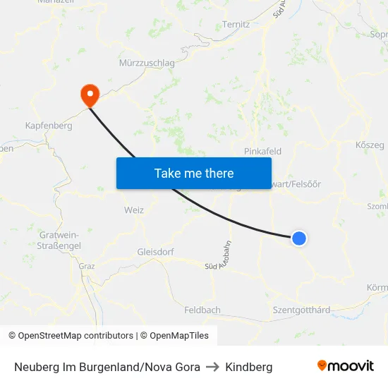 Neuberg Im Burgenland/Nova Gora to Kindberg map