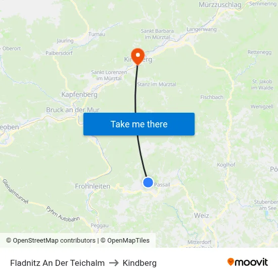 Fladnitz An Der Teichalm to Kindberg map