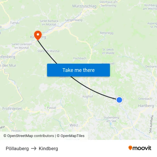 Pöllauberg to Kindberg map