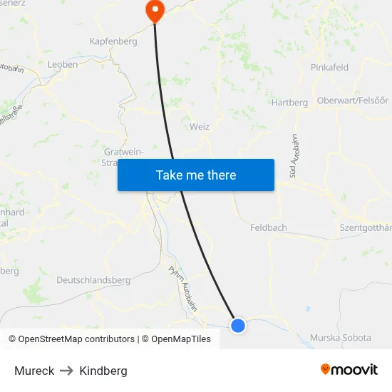 Mureck to Kindberg map