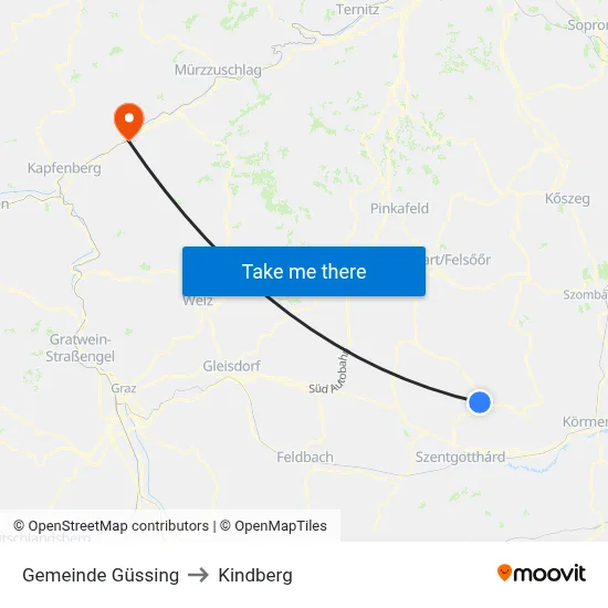 Gemeinde Güssing to Kindberg map