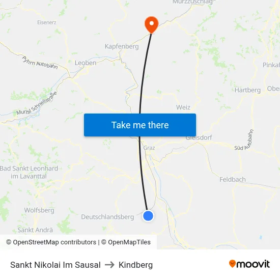 Sankt Nikolai Im Sausal to Kindberg map