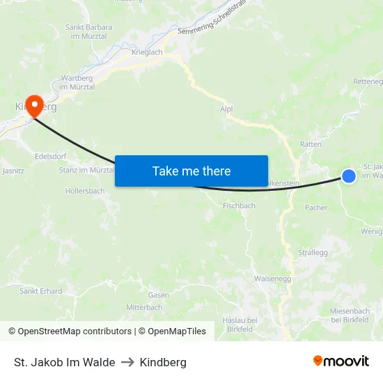 St. Jakob Im Walde to Kindberg map