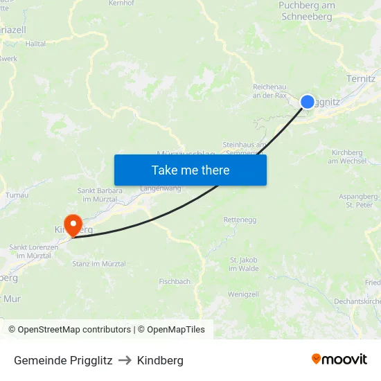 Gemeinde Prigglitz to Kindberg map