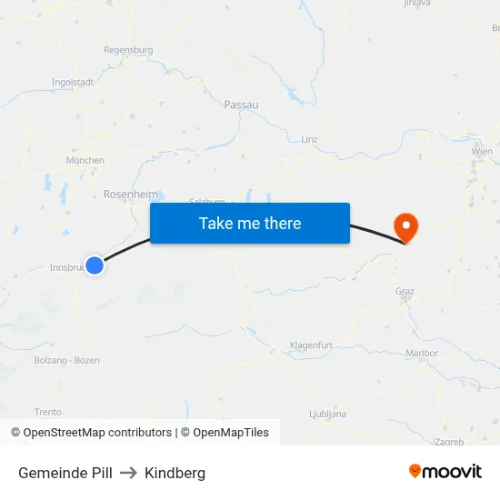 Gemeinde Pill to Kindberg map
