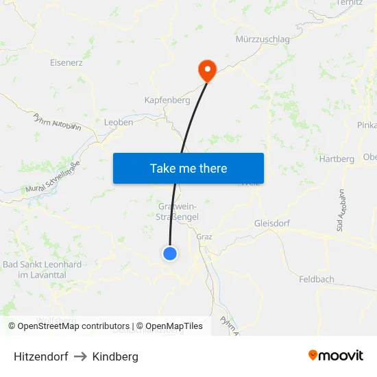 Hitzendorf to Kindberg map