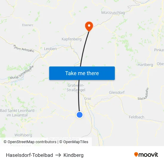 Haselsdorf-Tobelbad to Kindberg map