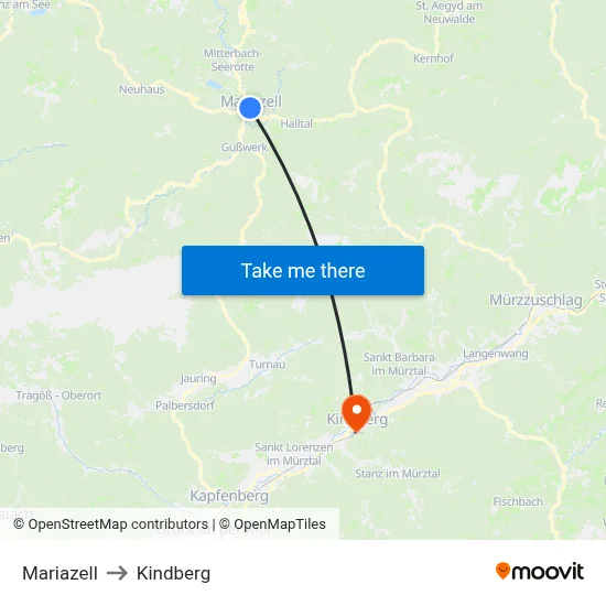 Mariazell to Kindberg map