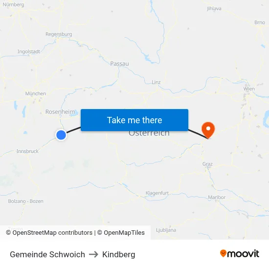 Gemeinde Schwoich to Kindberg map