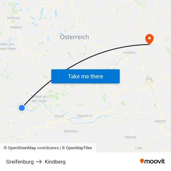 Greifenburg to Kindberg map