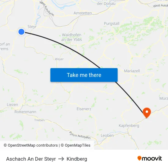Aschach An Der Steyr to Kindberg map