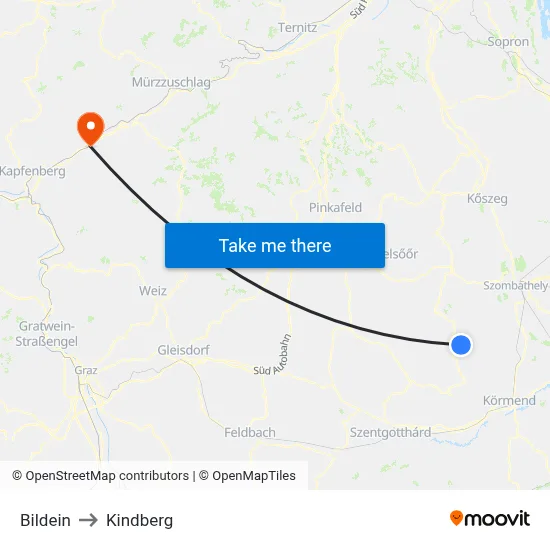 Bildein to Kindberg map