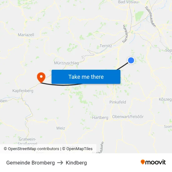 Gemeinde Bromberg to Kindberg map