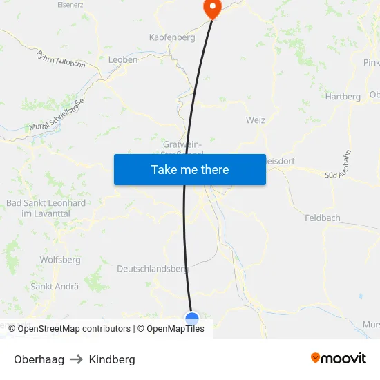 Oberhaag to Kindberg map